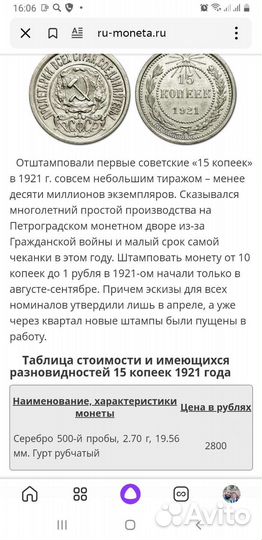 15 копеек 1921. Копия