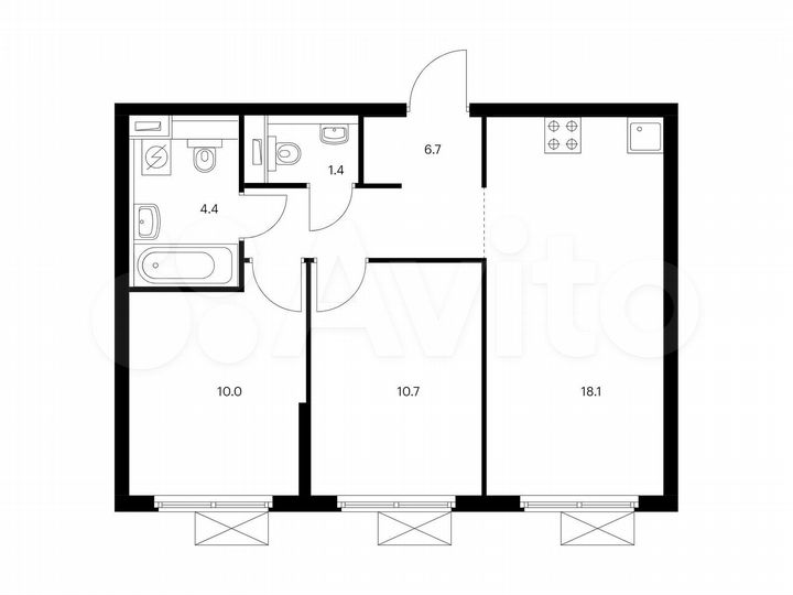2-к. квартира, 51,3 м², 3/15 эт.