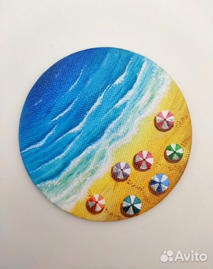 Магнит картина миниатюра акрилом на холсте Пляж