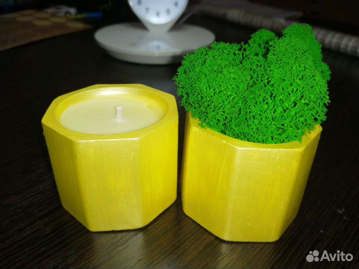 Кашпо со мхом, свечи Ручная работа