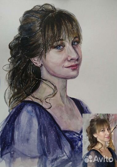 Портрет акварелью, акрилом по фото на заказ