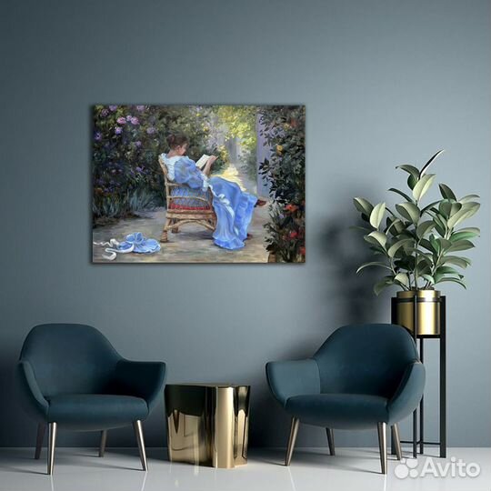 Картина маслом Девушка с книгой в летнем саду