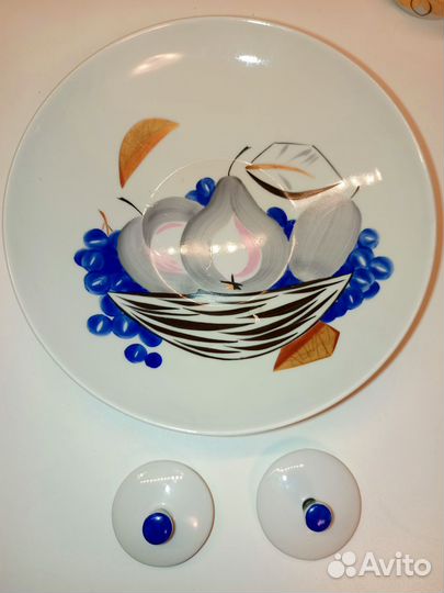 Фарфоровые крышки от сервиза Фрукты в корзине СССР