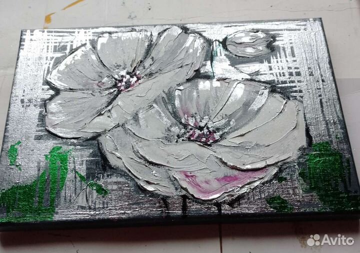 Картина маслом. Серебро поталь