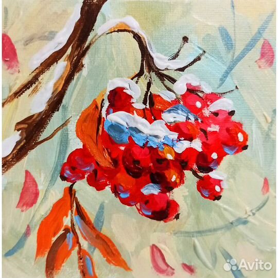 Картина рябина масло холст живопись