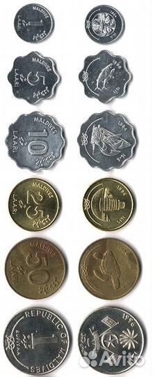 Набор монет 6 шт. Мальдивы Maldivian Souvenir