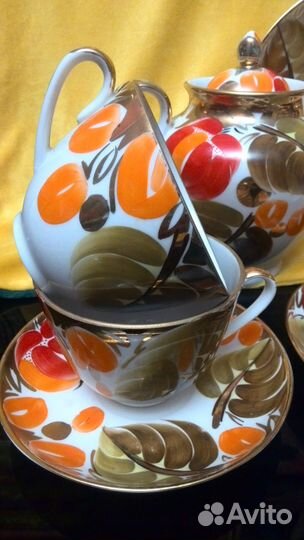 Сервиз чайный щедрая осень розовая сетка лфз СССР