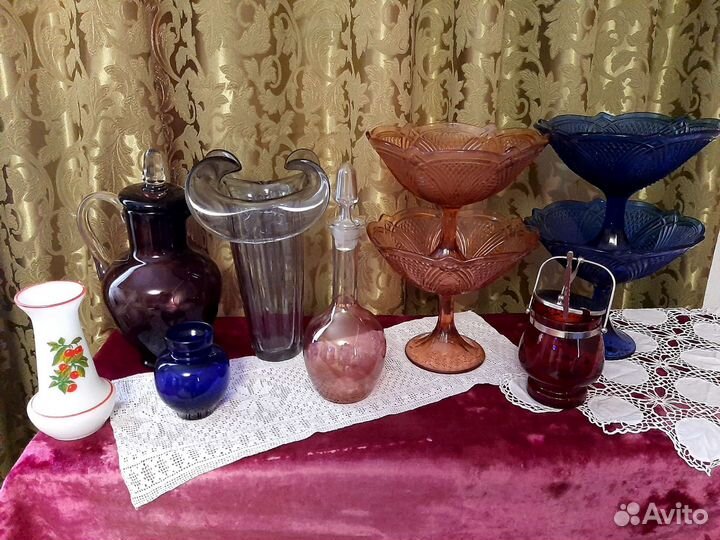 Ваза гутное стекло,ваза кобальт.Берц