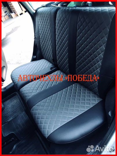 Чехлы LADA Kalina из экокожи чёрно-серые Ромб