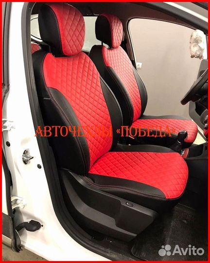 Чехлы Renault Kaptur из экокожи чёрно-красные Ромб