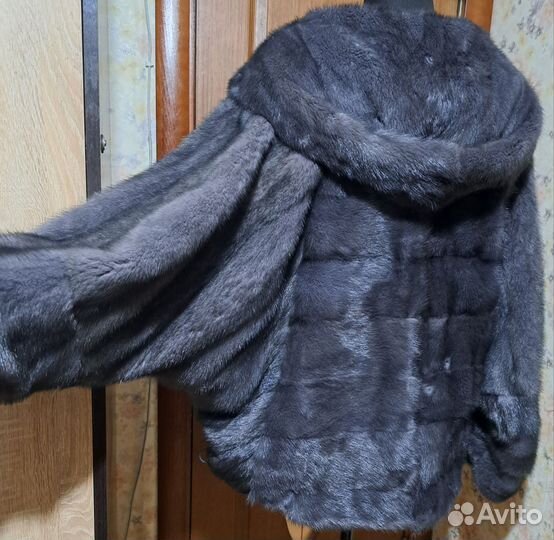 Шуба норковая с капюшоном графит 62р 70 ог-160