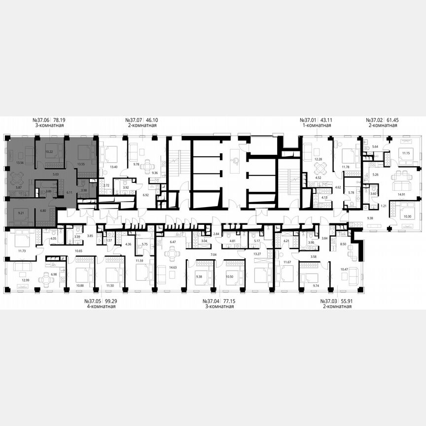 3-к. квартира, 78,2 м², 37/48 эт.