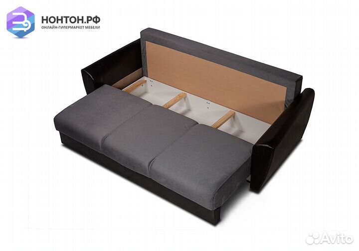 Диван еврокнижка Мадейра Lux серый / черный