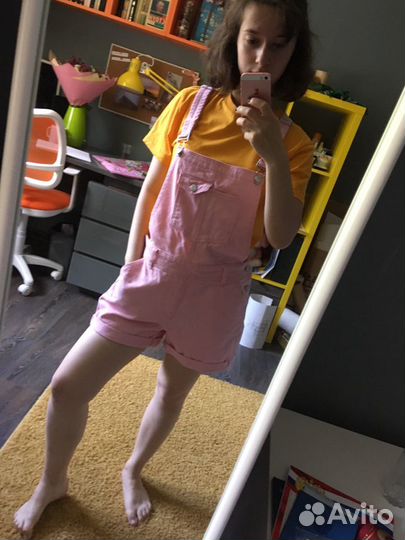 Комбинезон джинсовый розовый М