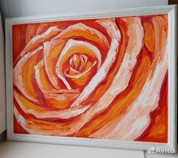 Картина маслом. Апельсиновая роза