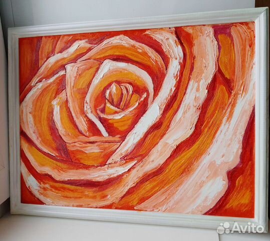 Картина маслом. Апельсиновая роза