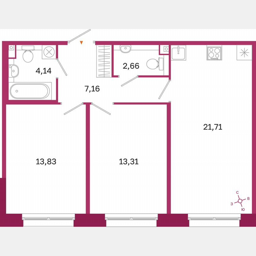 2-к. квартира, 62,8 м², 2/10 эт.