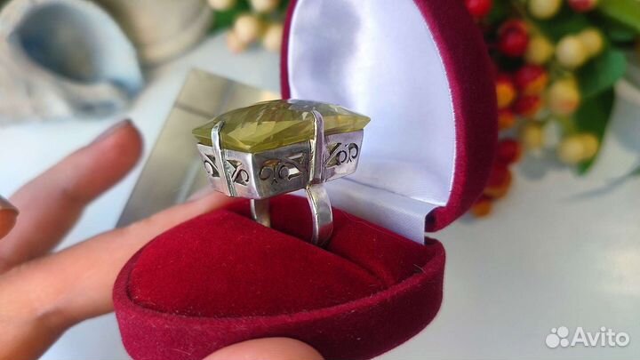 Кольцо лимонный кварц Бразилия, 17,75 р-р, 925