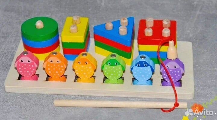 Деревянный сортер для малышей. Сортер рыбалка. Раз