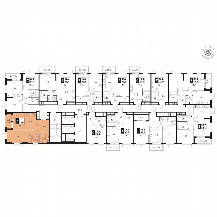 1-к. квартира, 53 м², 19/25 эт.