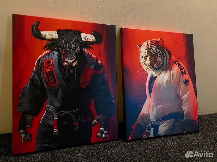 Картины Бык и тигр в кимоно