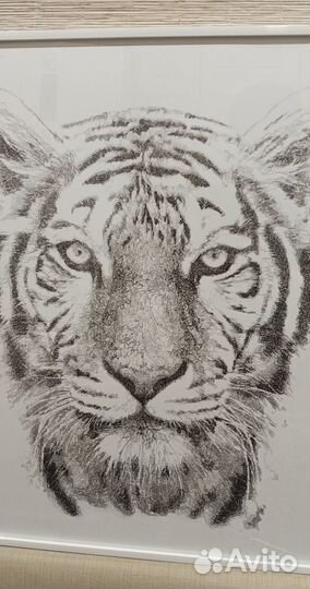 Картина гелевой ручкой, белый тигр