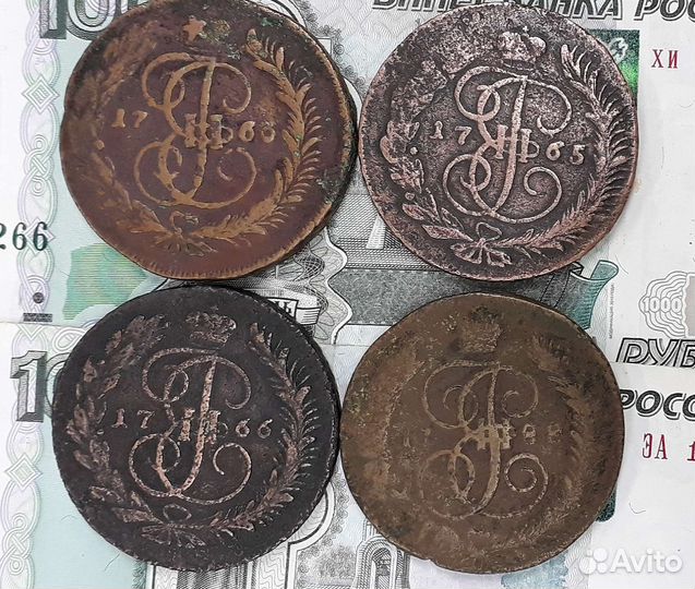 Монета 5 копеек 1763мм.1765мм.1766мм.1788мм