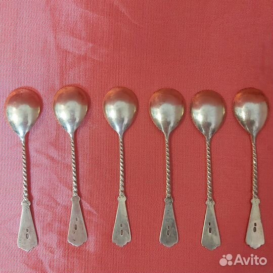 Ложка чайная из серебра с позолотой 875 проба 6 шт