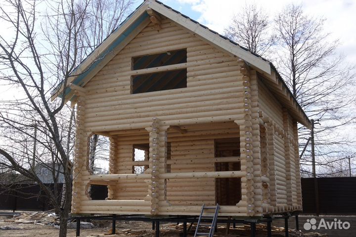 Сруб Дома - Бани 6.0х8.0м полтора этажа с террасой