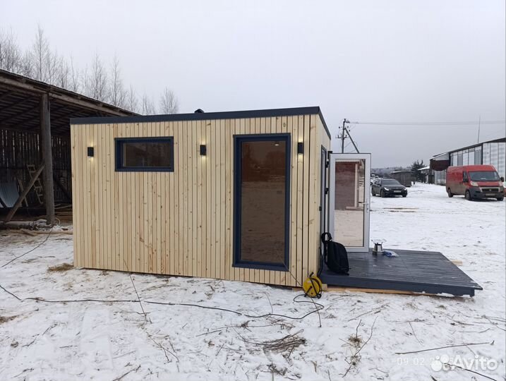 Баня каркасная в дизайнерском стиле 2.4*4 метра