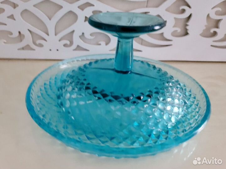 Ваза на ножке и блюдо цветное стекло СССР