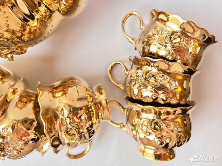 Новый кофейный сервиз Золотая Роза 6 персон