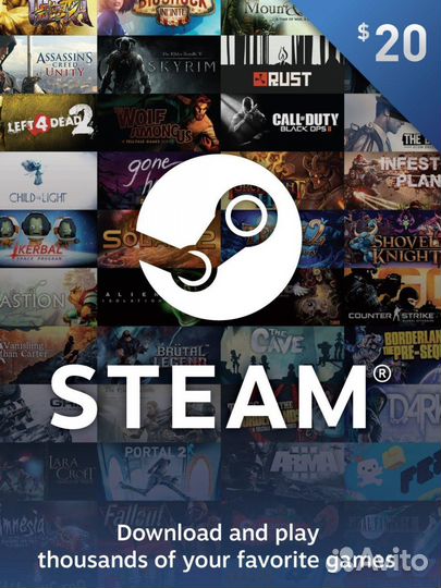 Подарочные карты Steam (USD, KZT, UAH, EUR)