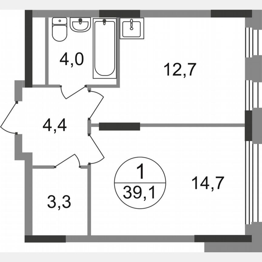 1-к. квартира, 39,1 м², 2/17 эт.