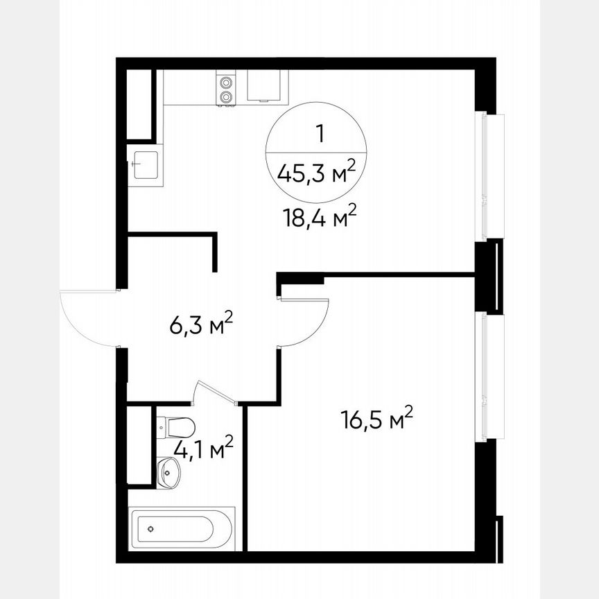 1-к. квартира, 45,3 м², 6/17 эт.