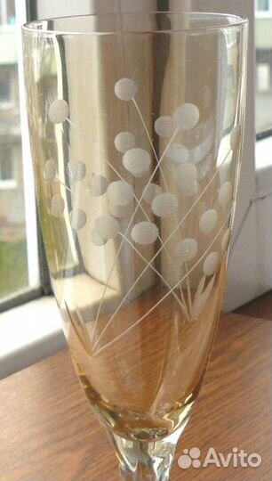 Бокалы флюте кадмиевое стекло резьба Ягодки 175 мл