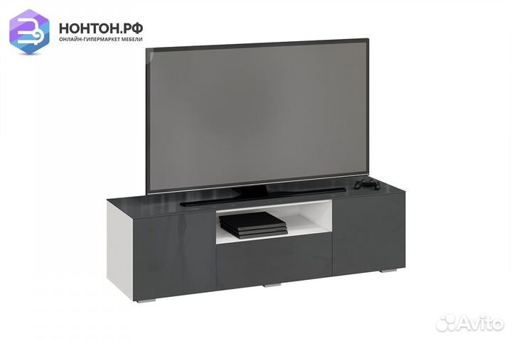 Тумба под тв Glance тип 1 белый / стекло антрацит