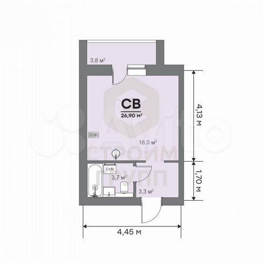 Квартира-студия, 26,9 м², 3/9 эт.