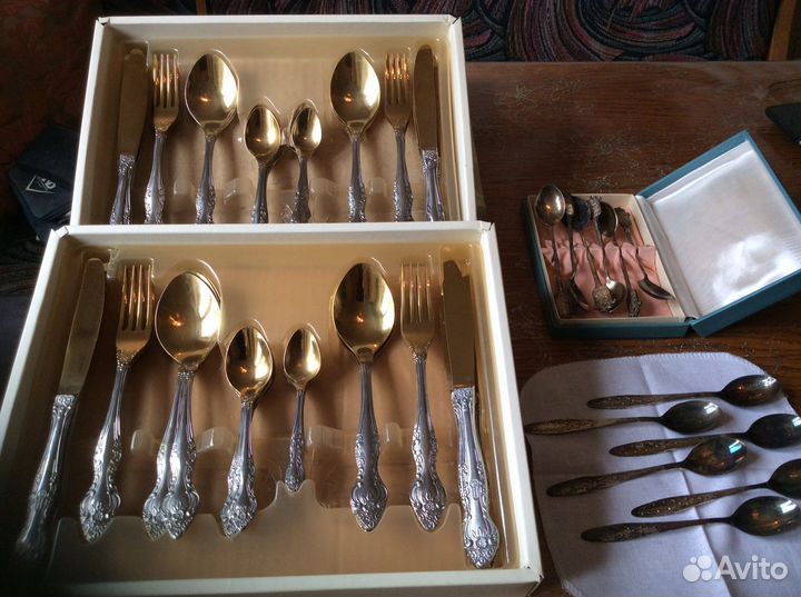 Наборы столовые и десертных ложек мельхиор СССР