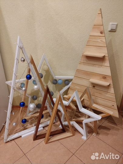 Деревянные ёлочки и звезды