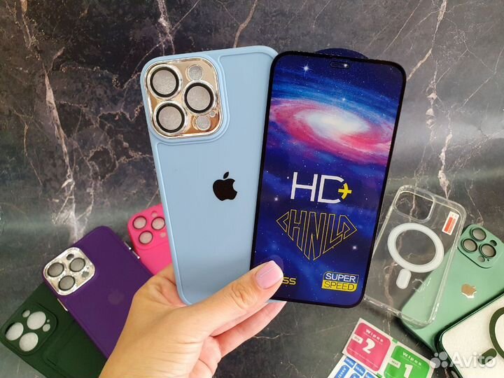 Чехол и стекло на айфон xr в корпусе 13/14 pro