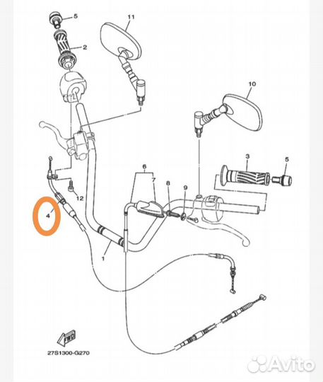 Новый оригинальный трос газа Yamaha Ybr