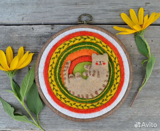 Валяное панно с котиком