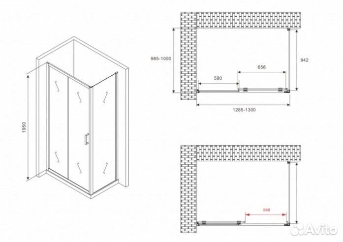 Душевой уголок Abber Schwarzer Diamant AG30130BH-S100B 130x100