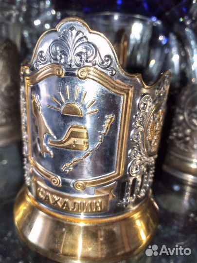 Подстаканник никелир.с позолотой,новый.Кольчугино