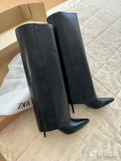 Ботфорты кожаные на каблуке-шпильке Zara, 38