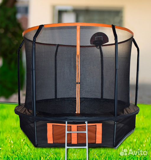 Батут, с лестницей и баскетбольным кольцом