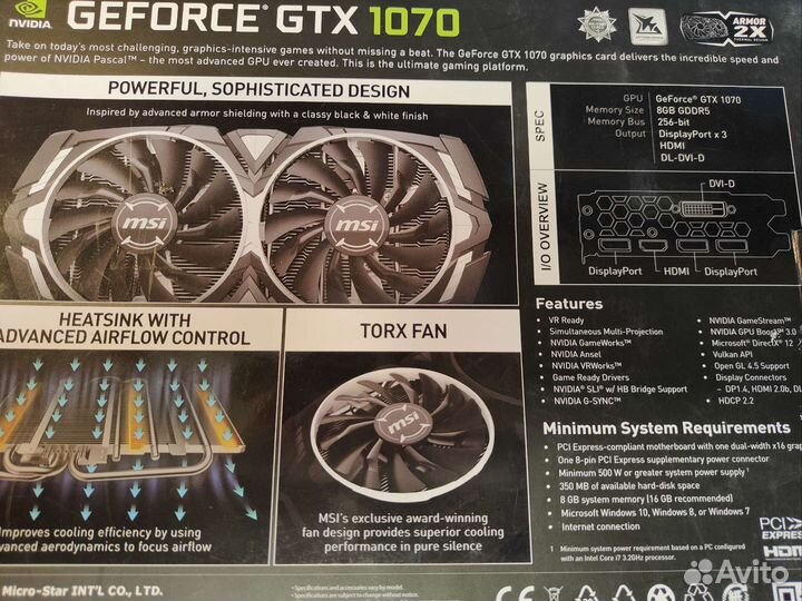 Видеокарта MSI gtx 1070 armor 8gb