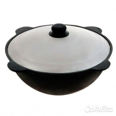 Узбекский чугунный казан 12л. плоское дно с крышко