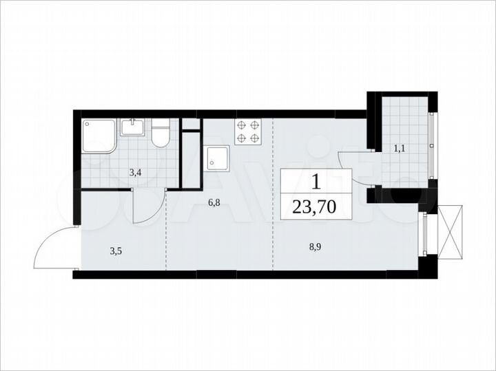 Квартира-студия, 23,7 м², 13/16 эт.